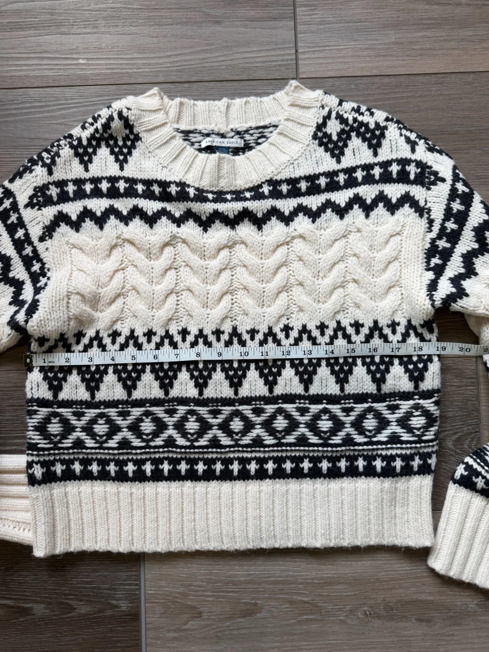 American Eagle Outfitters Cream & Black Fair Isle Cable Knit Sweater